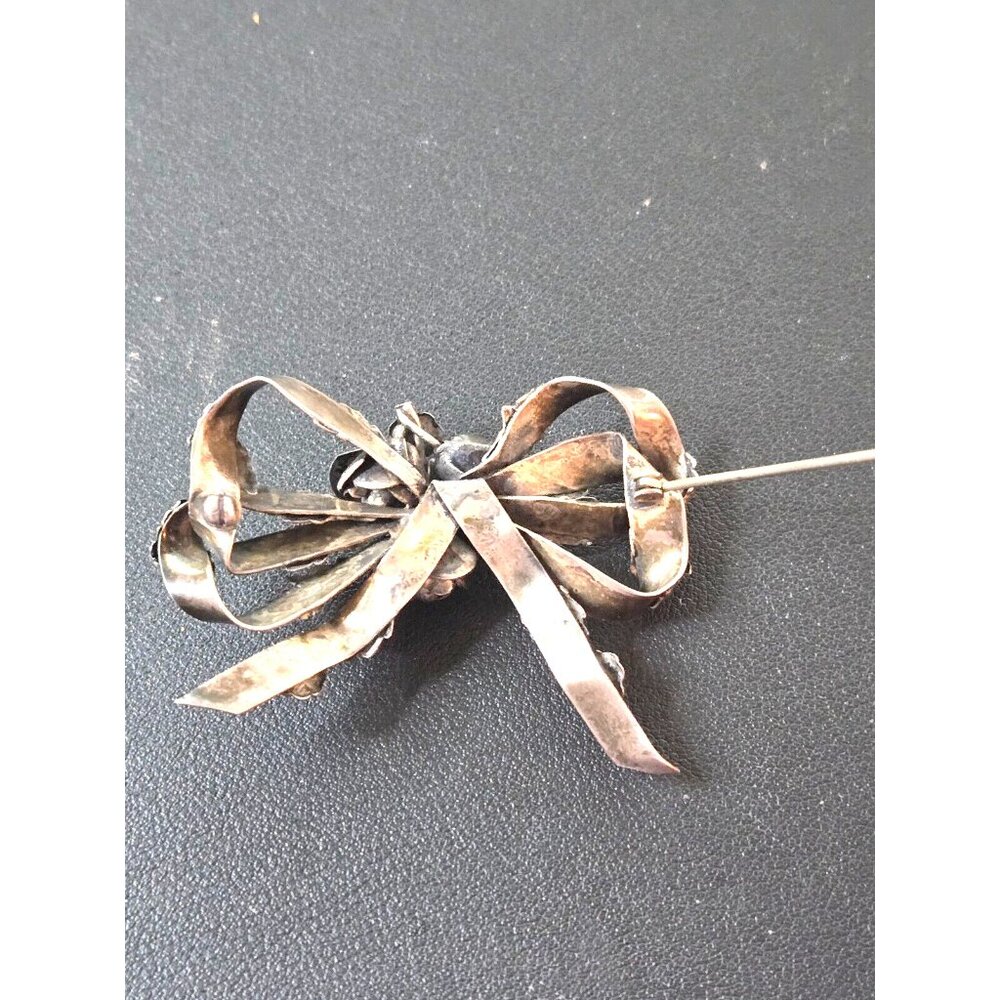 HOBE sterling silver floral bow brooch very vintage and lovely patina - Picture 6 of 8